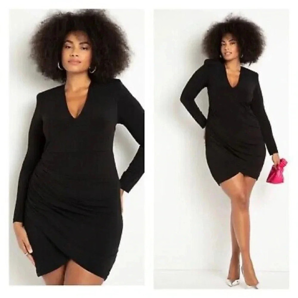Eloquii Black Shoulder Pad Long Sleeve Dress Size 16 NWT - Picture 2 of 7